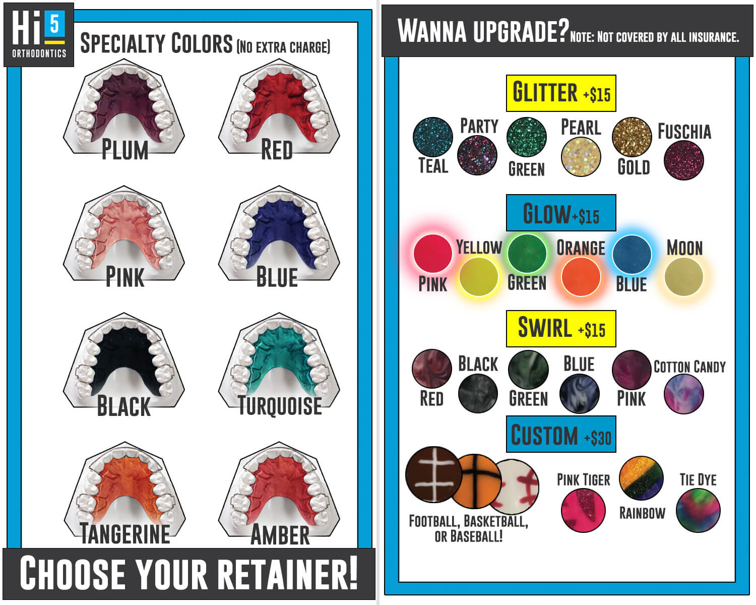 Specialty Retainers in different colors from Hi 5 Ortho
